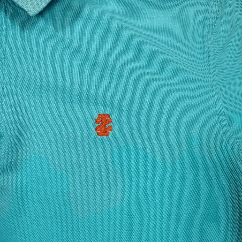 IZOD Advantage Polo Mens Medium Turquoise Blue Short Sleeve Solid Pique Cotton‎